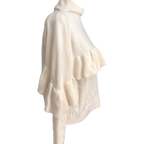 3x $50 Project Naadam white knit ruffle cable knit sweater M winter comfy - Picture 4 of 5